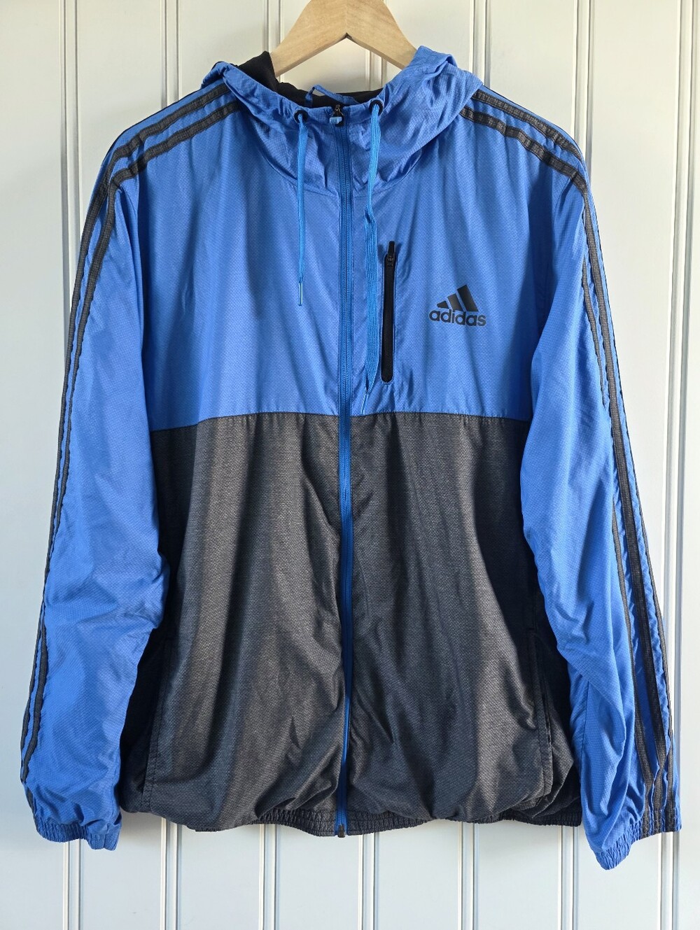 Adidas Nylon Windbreaker Running Jacket Blue Grey Mens Large